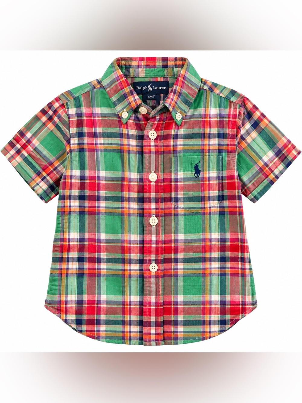 Ralph Lauren Boys 4T Plaid Short Sleeve Button Down Shirt Pony Logo